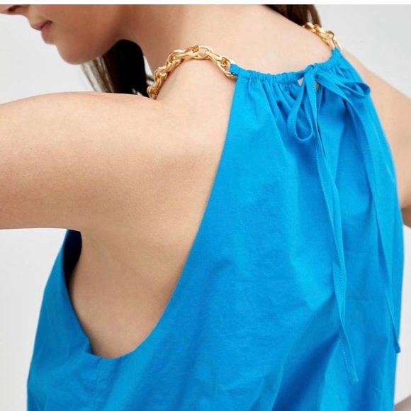 NWT DO+BE Chain Blue Cropped Tank Top Size Large - Picture 2 of 6